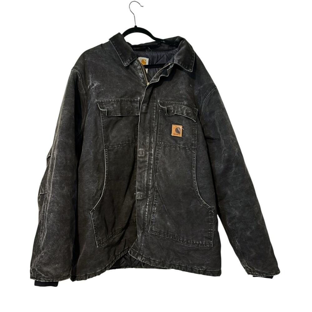 Vintage Carhartt Detroit Canvas Chore Jacket Mens Black Lined Barn Coat USA